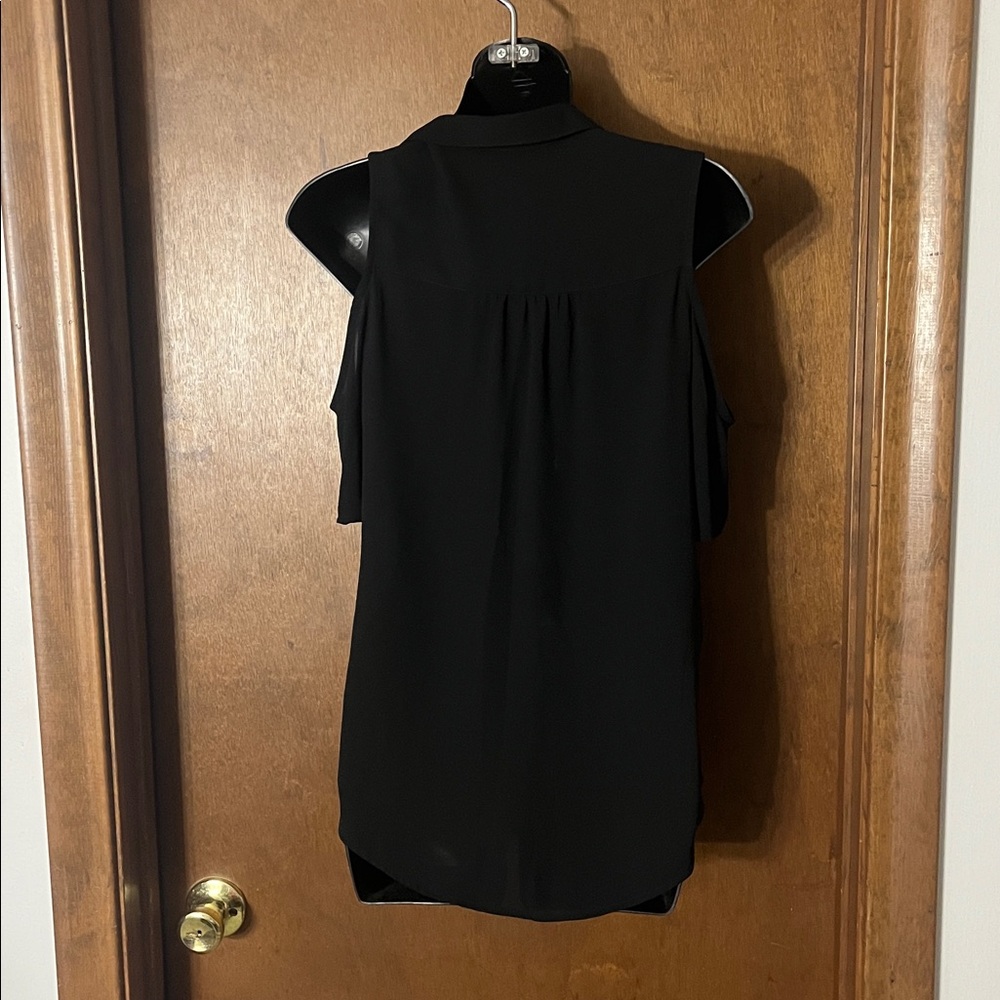 Express Black Cold Shoulder Button-Front Blouse W… - image 4
